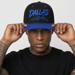 Dallas Snapback Hat Black Royal Blue Embroidered Dallas Skyline Cap Streetwear